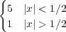 {
  5  |x| < 1∕2
  1  |x| > 1∕2