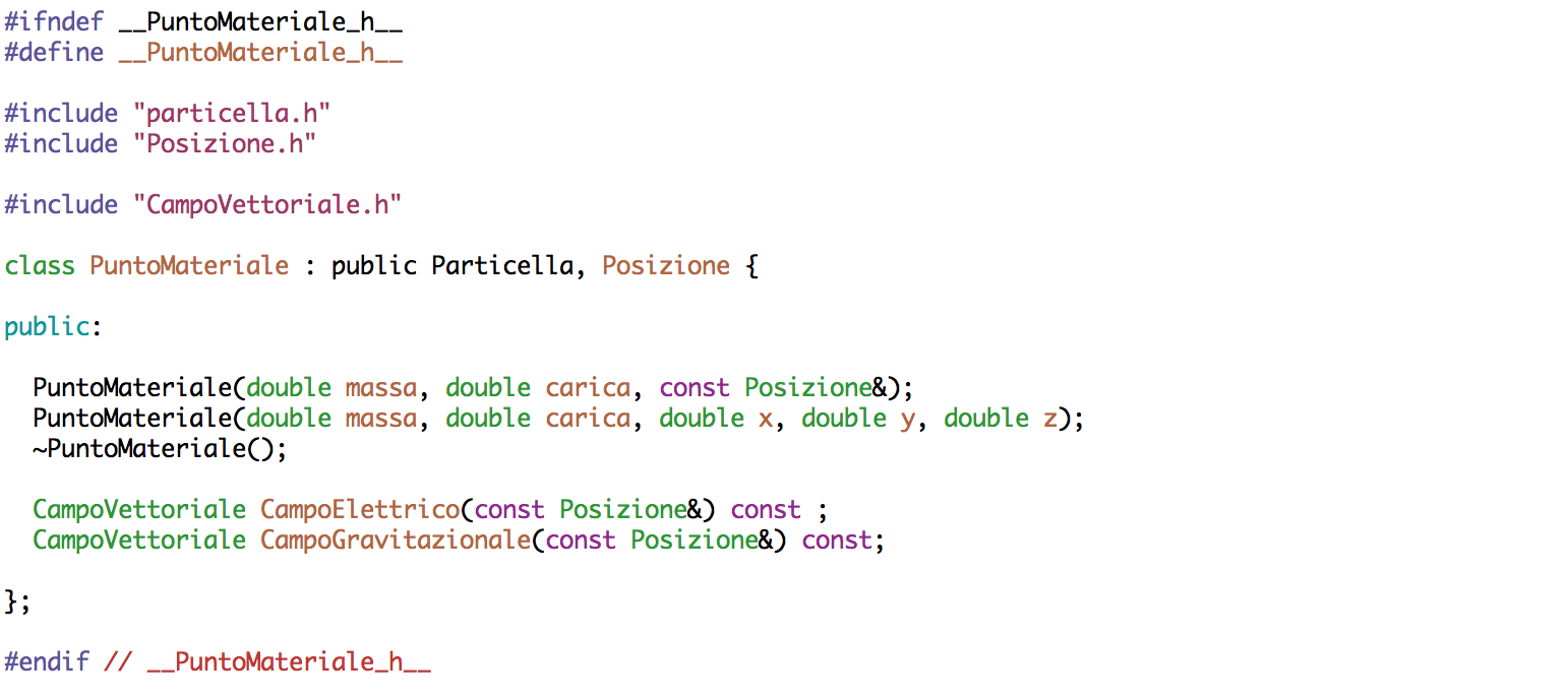 Header file della classe PuntoMateriale